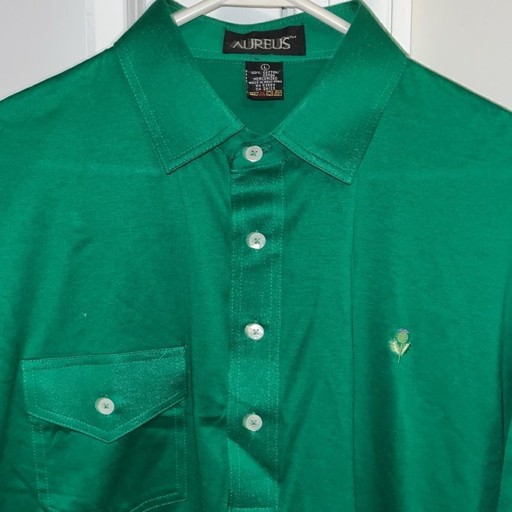 New Vintage Masters Green Scotland Thistle Logo golf pocket polo shirt L retro